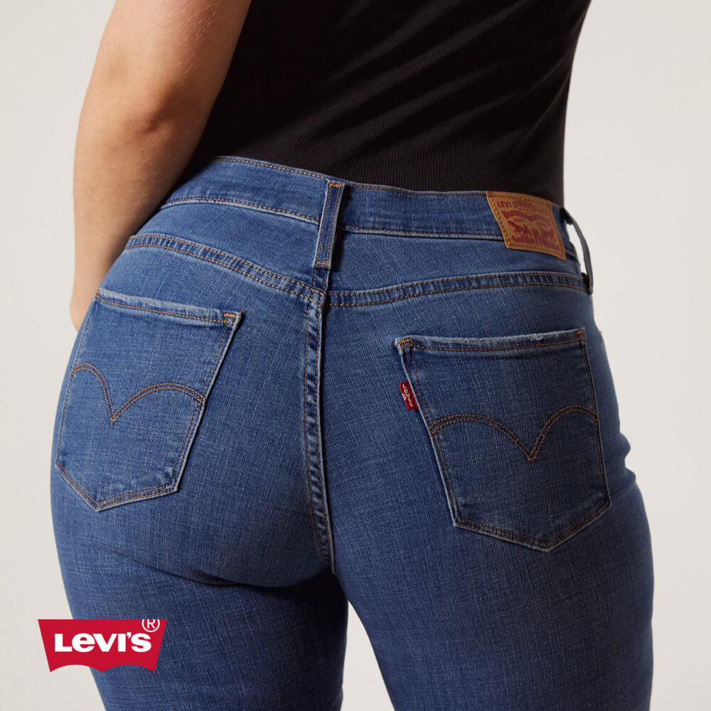 Photo from behind of a woman wearing Levi's jeans