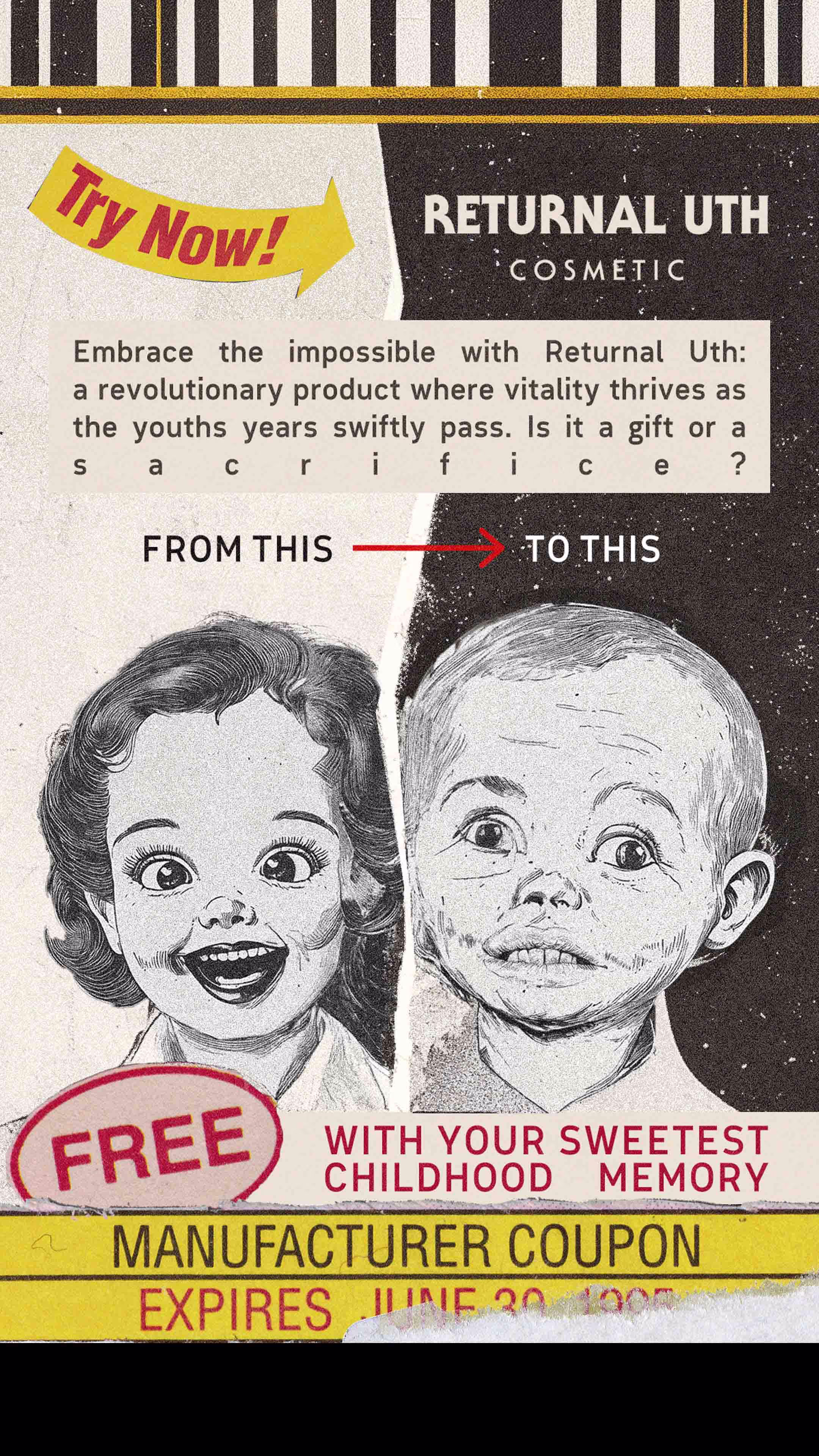 A picture of two children's faces on a coup sheet.