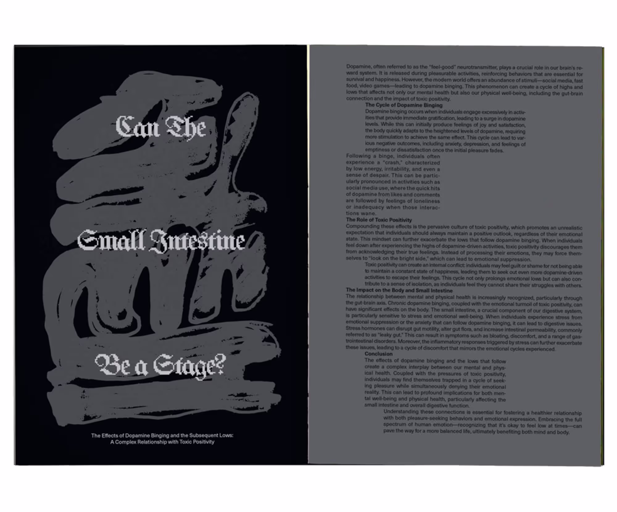 An open book with a black and white cover.