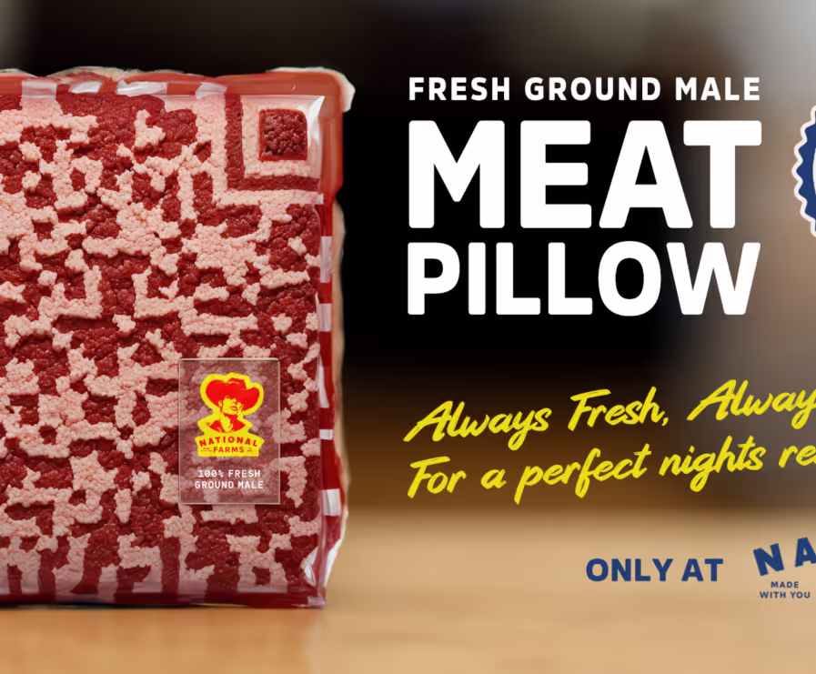 A bag of meat sitting on top of a wooden table.