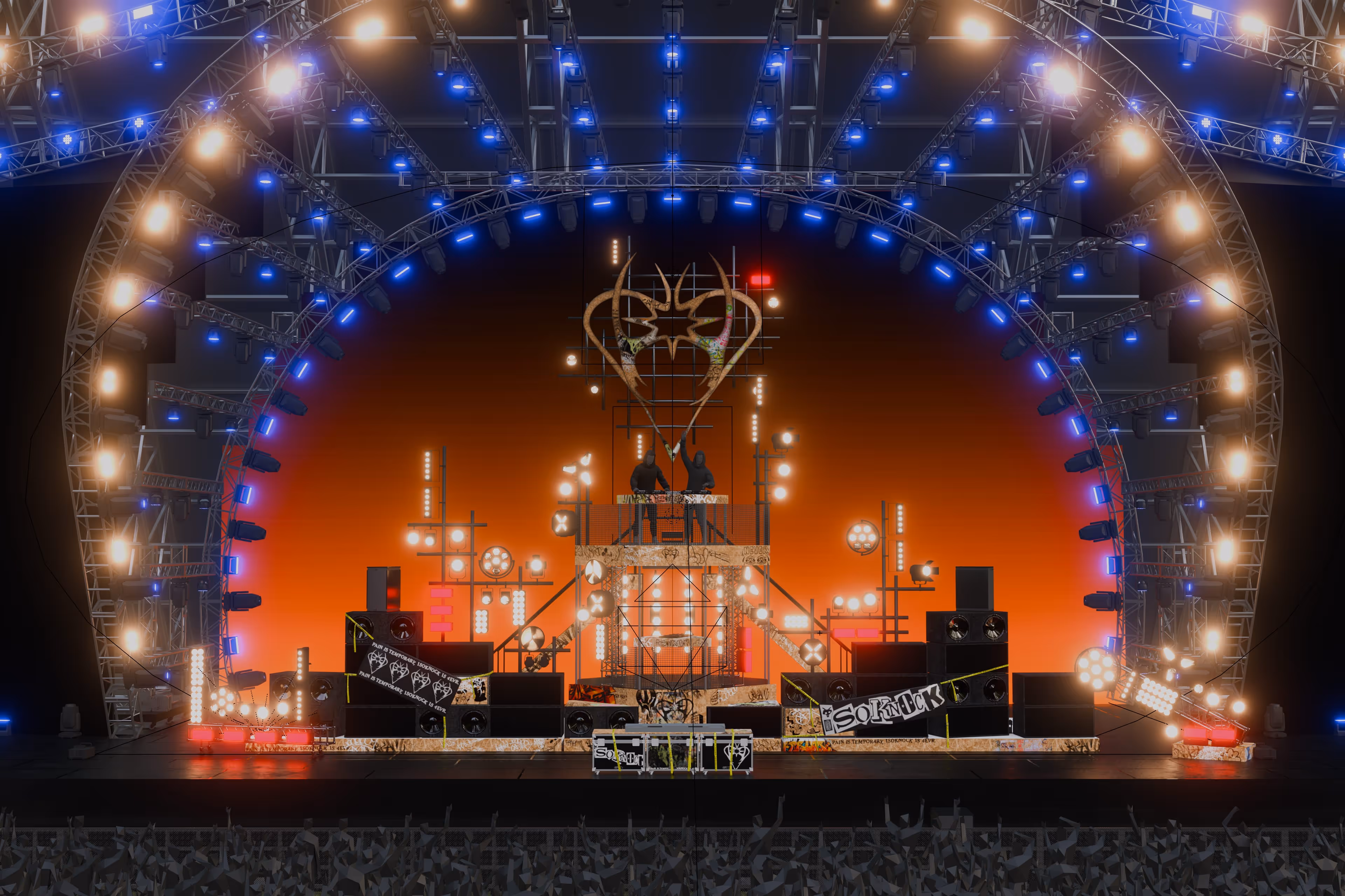 A stage set up for a concert with lights.