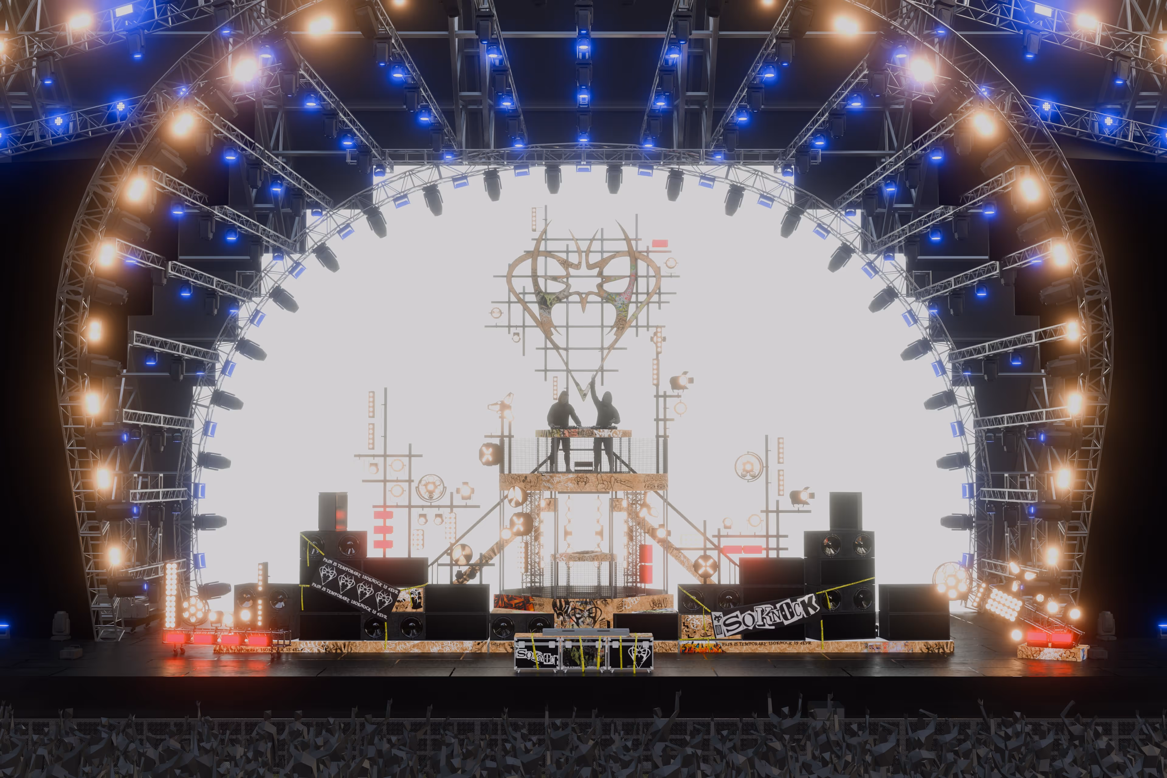A stage set up for a concert with lights.