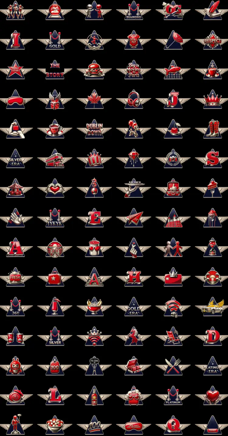 Image of Delta Runway Badges with their badge name appearing on hover