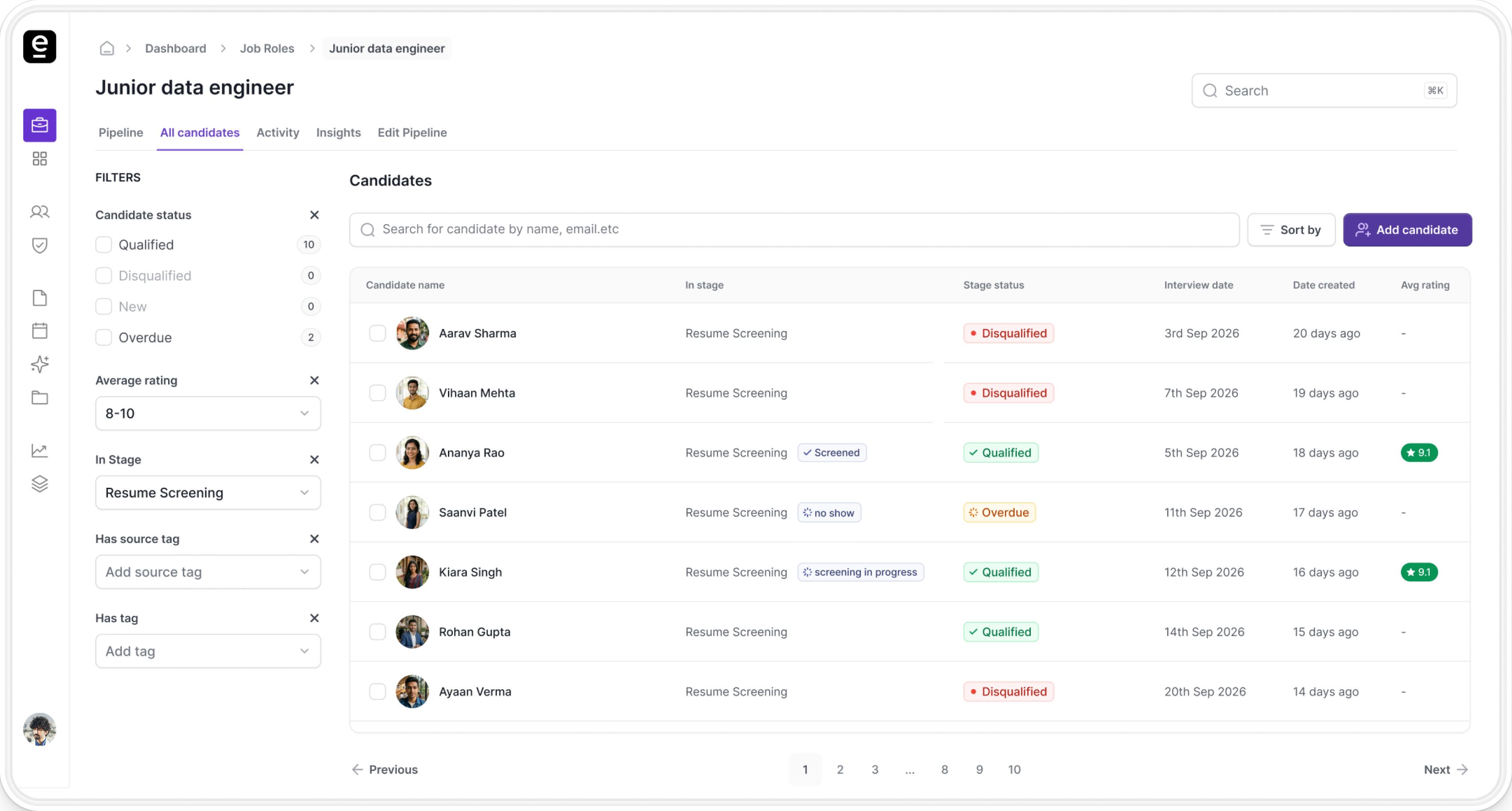 Intervue AI Resume Screening Software - Candidate Scoring & Dashboard