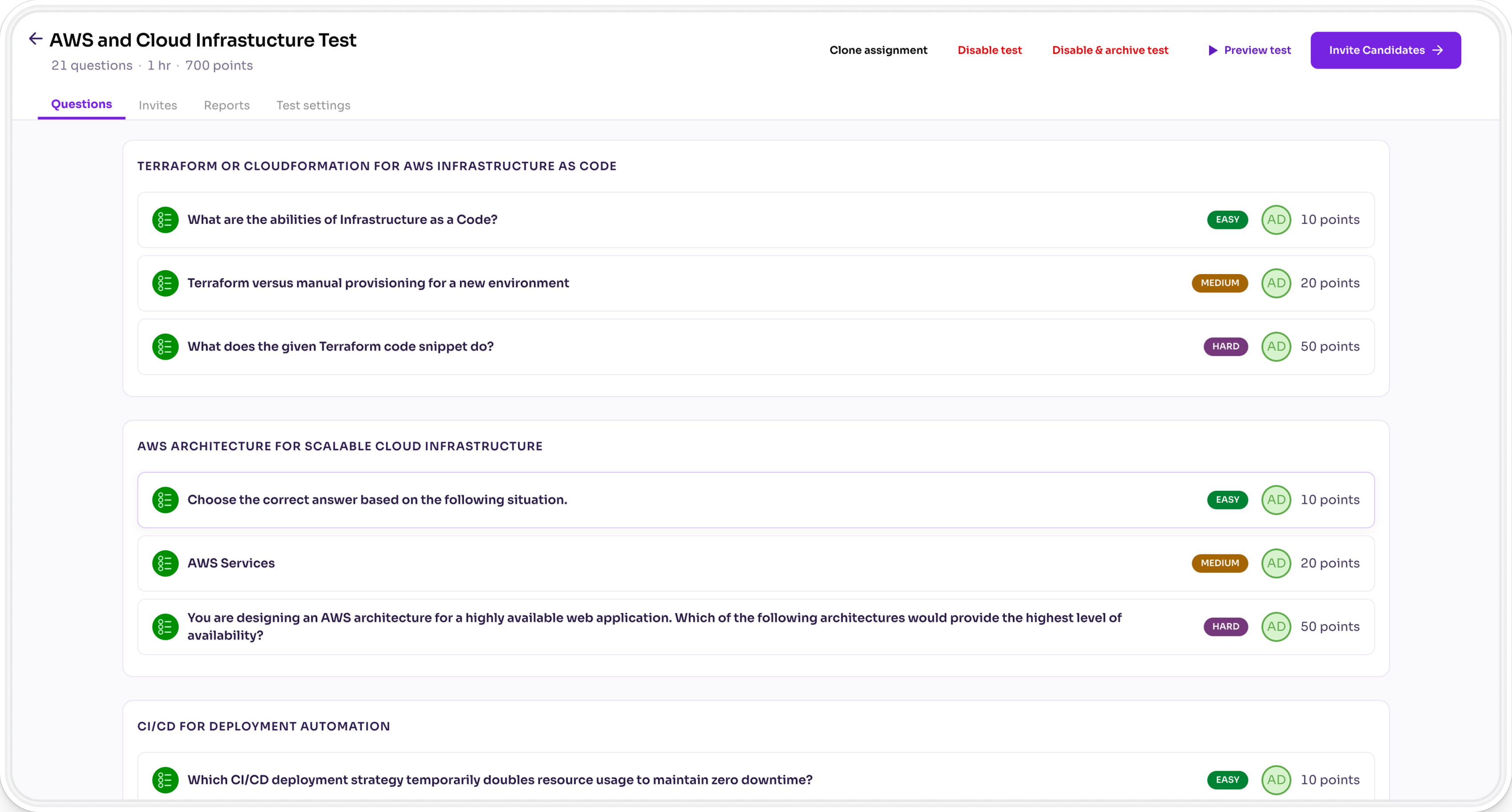 Intervue Technical Assessments Hero Dashboard
