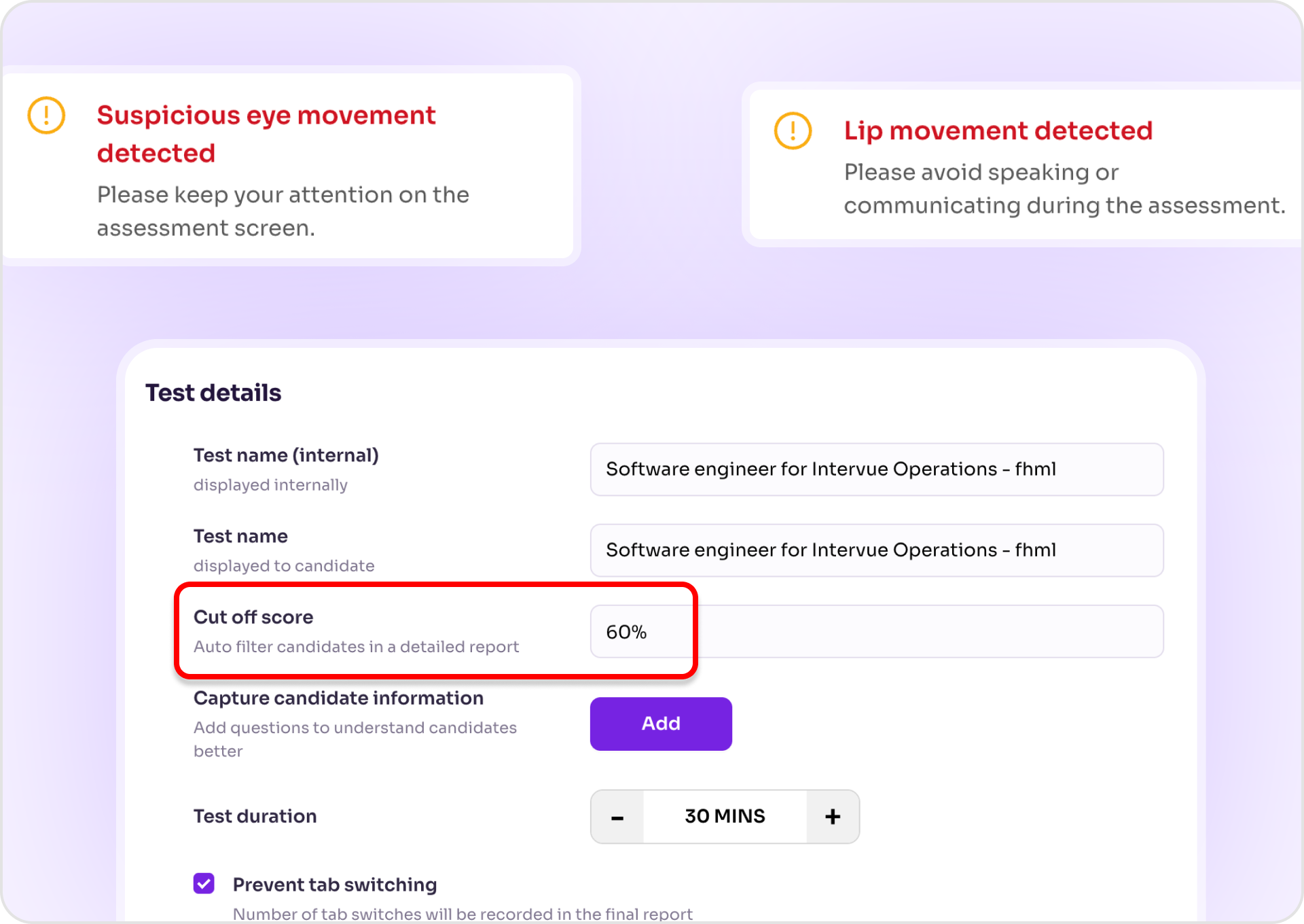 Intervue Technical Assessment Step 3: Set the cut-off and let Intervue shortlist