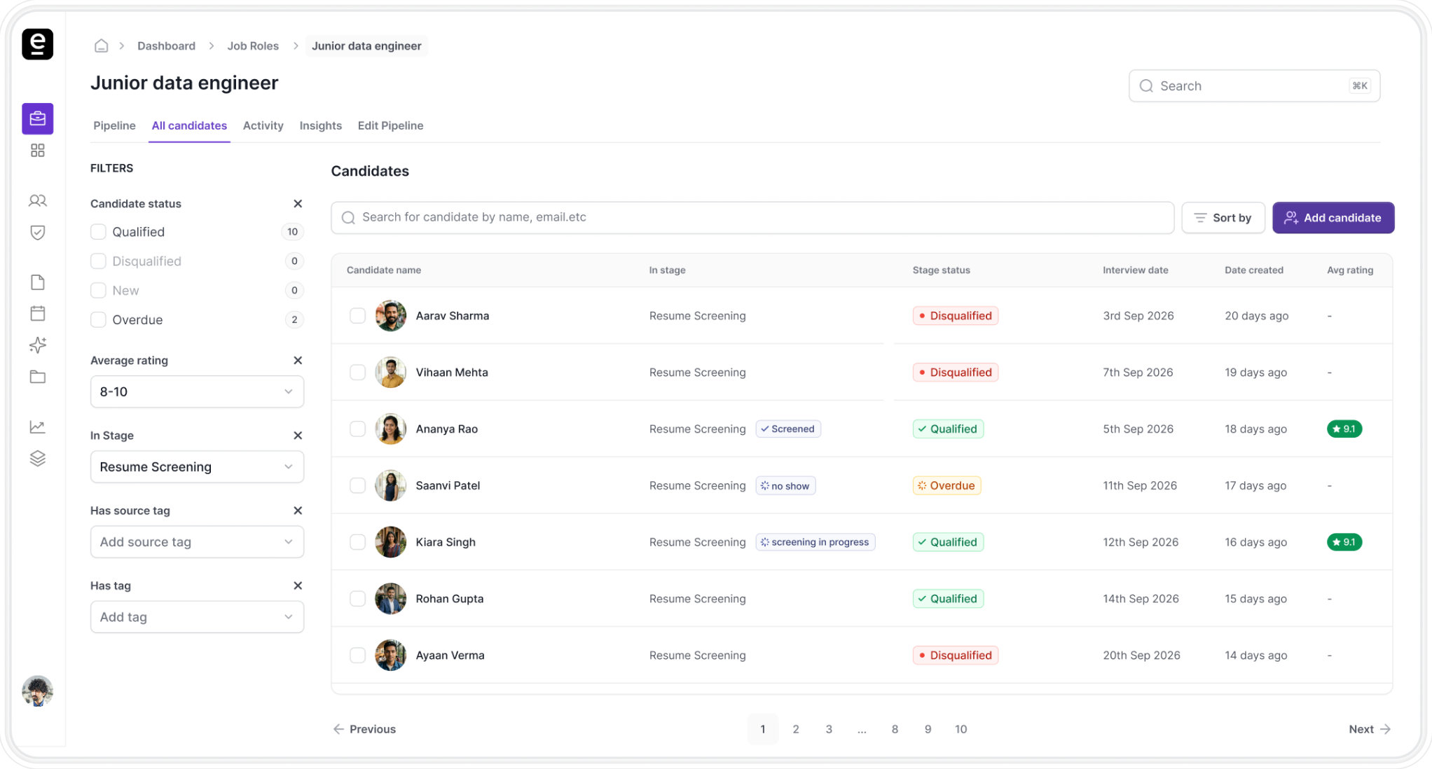 Intervue AI Resume Screening Software - Candidate Scoring & Dashboard