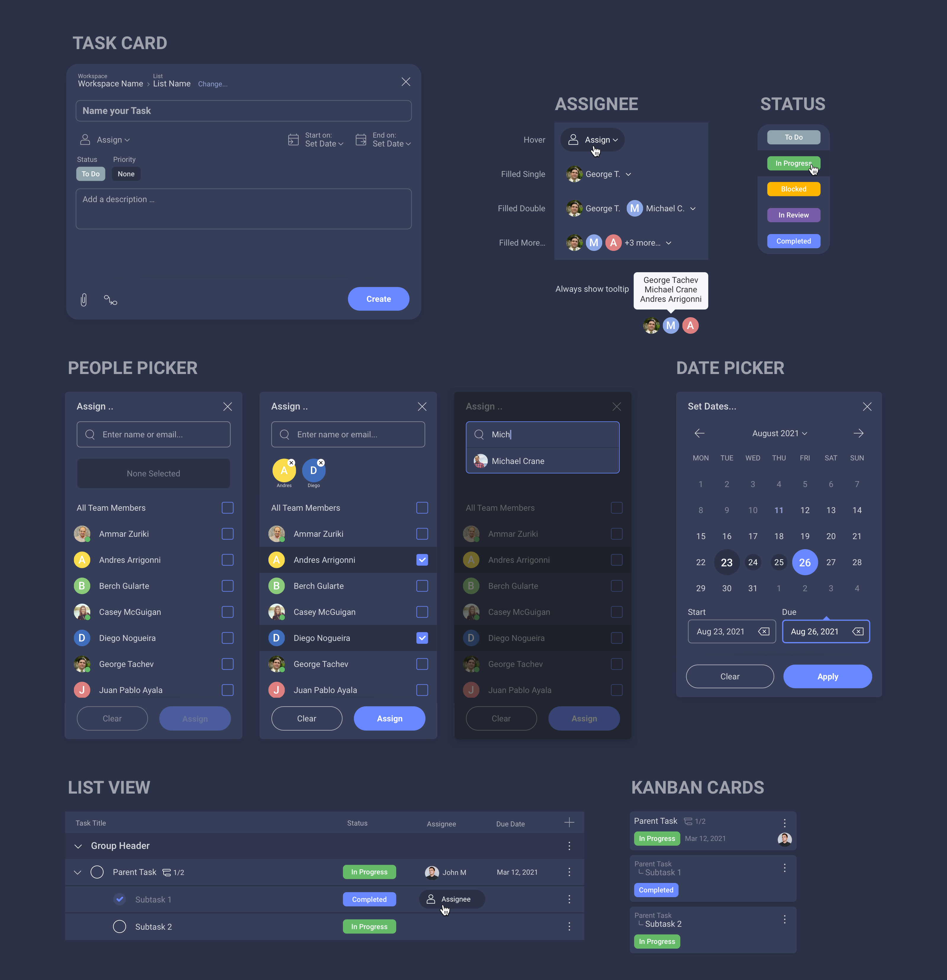 Task Components Dark Theme