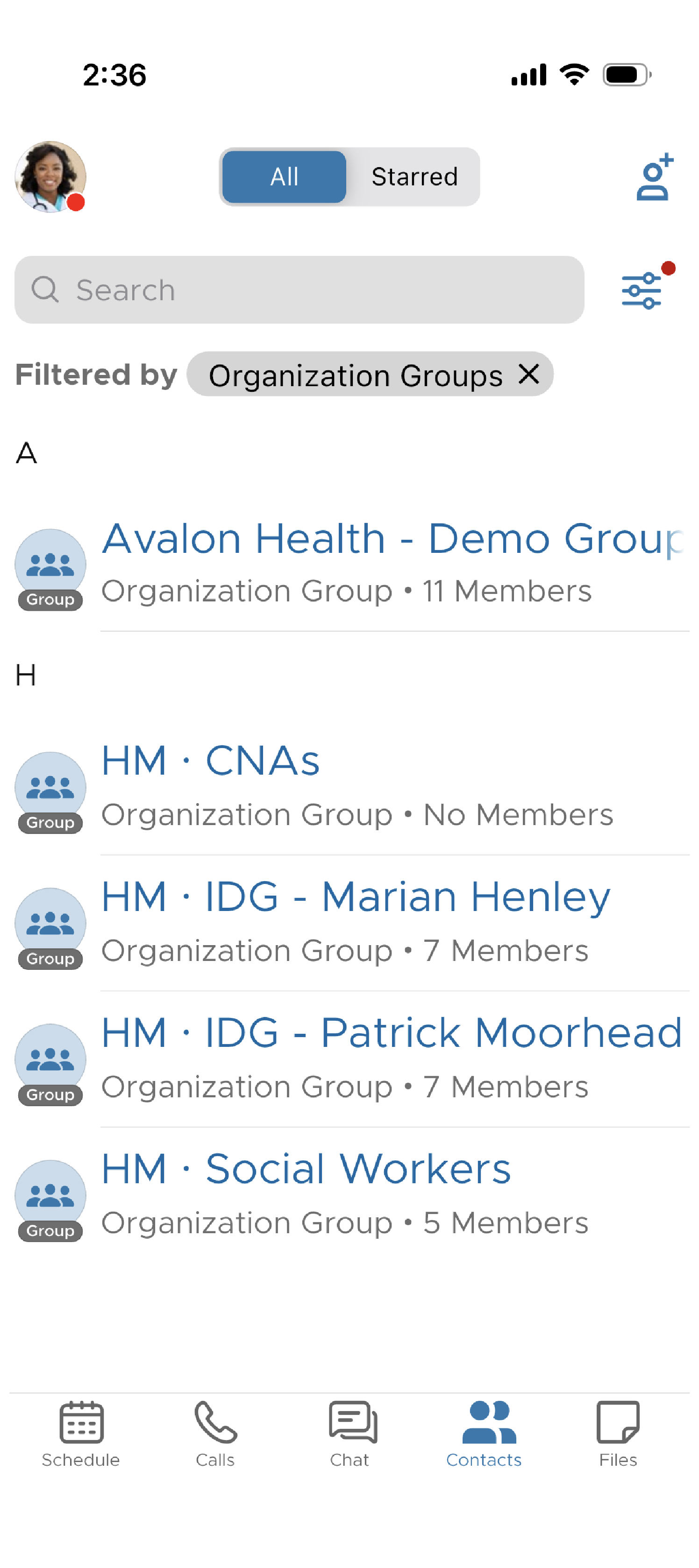 Screenshot of QliqCHAT HIPAA-Compliant Texting App showcasing unlimited groups & messaging capability