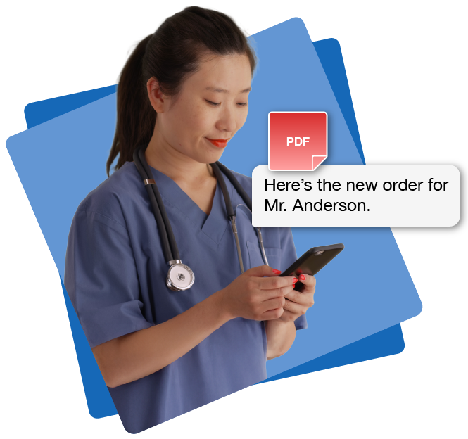 A nurse sharing a secure message that includes a PDF attachment with a doctor