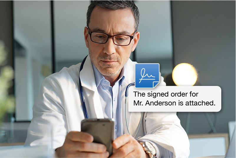 A doctor replying to a nurse via secure message and including a PDF with his HIPAA-compliant e-signature