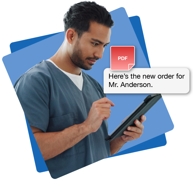 A nurse sharing a secure message that includes a PDF attachment with a doctor