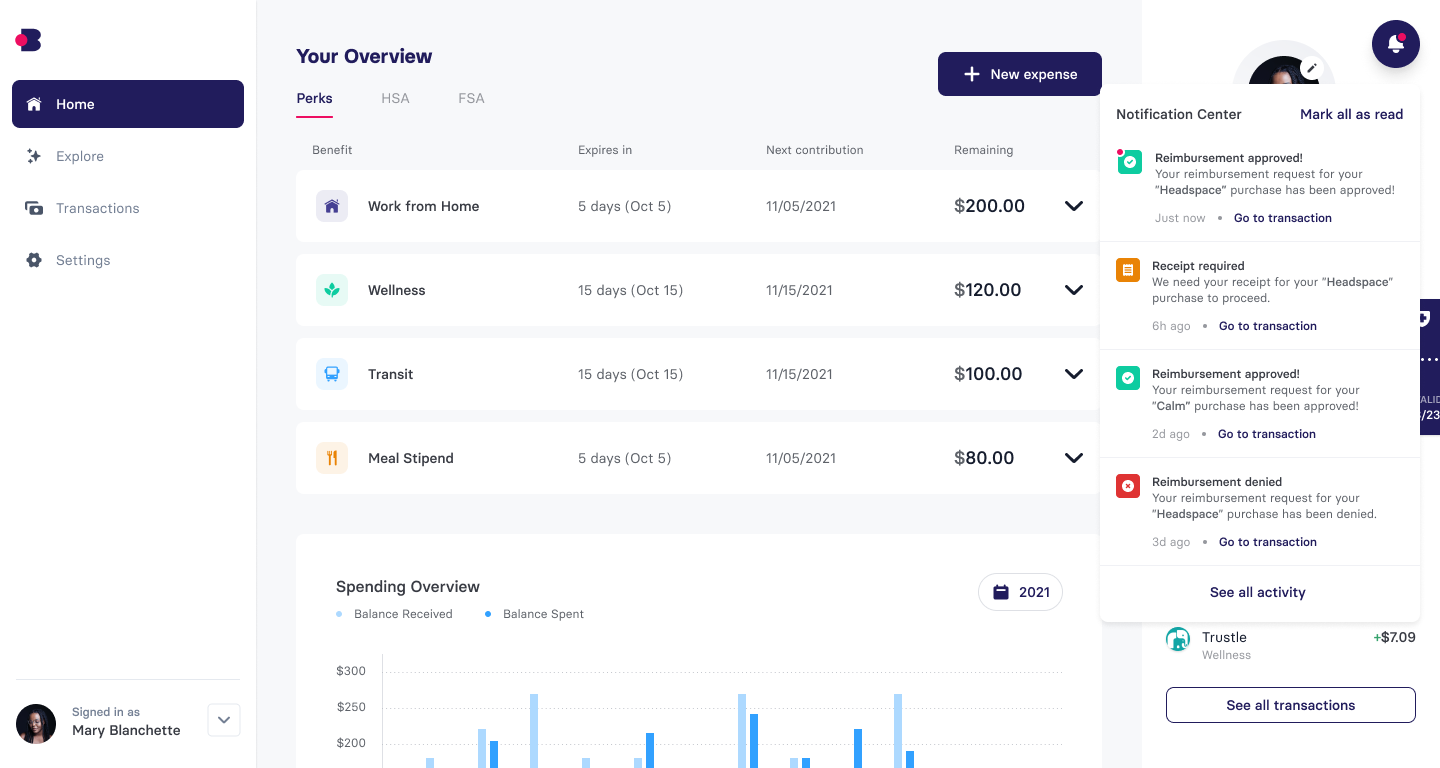 Benepass account dashboard with summary of benefits