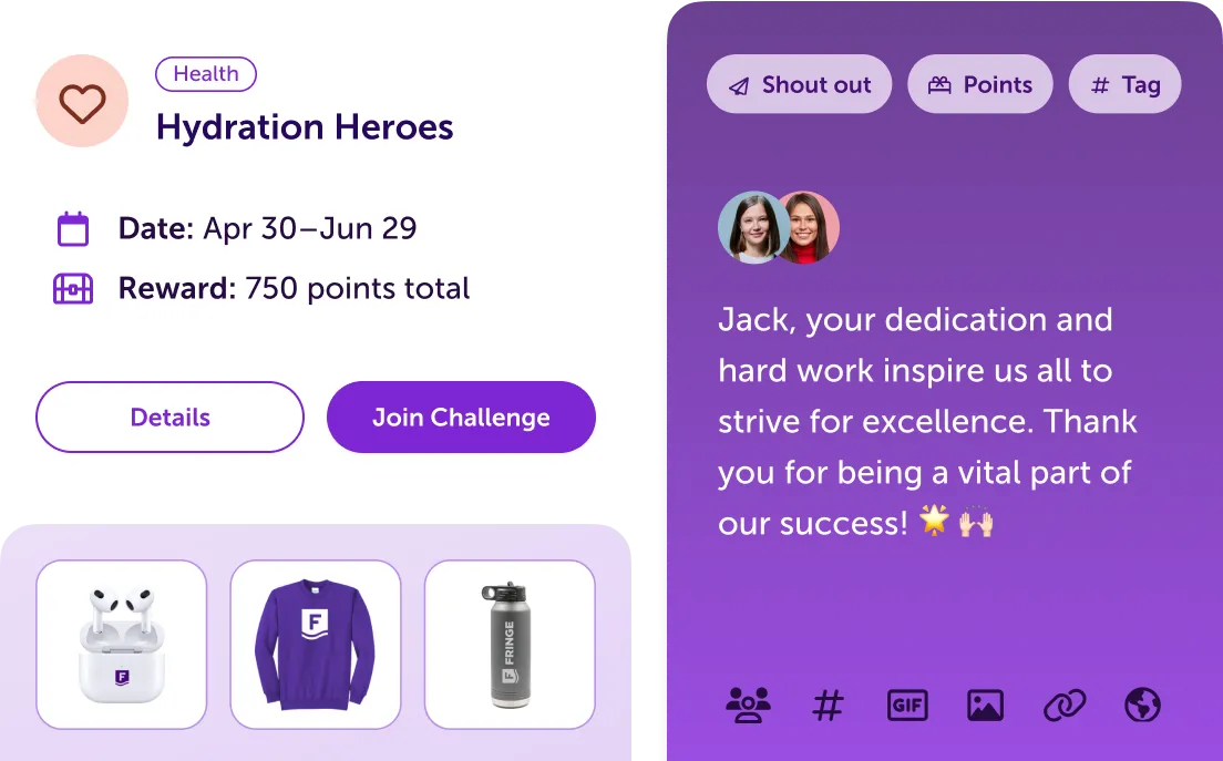 An example of Fringe’s challenge feature within lifestyle benefits, named the “Hydration Heroes” challenge