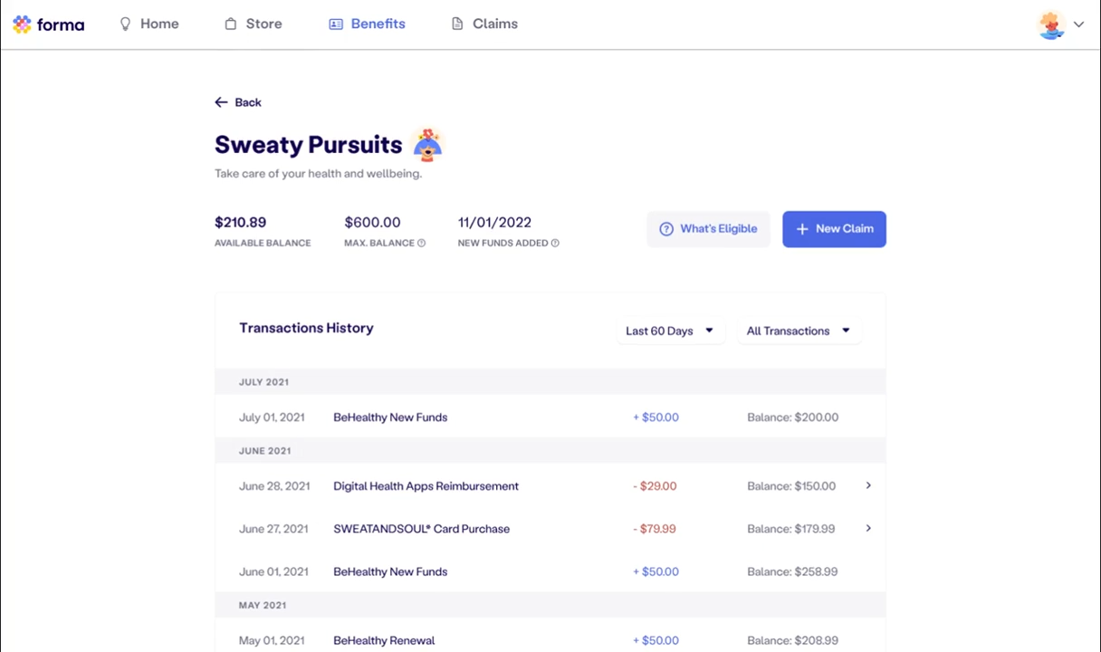  An example of an expense category within Forma, named “Sweaty Pursuits”