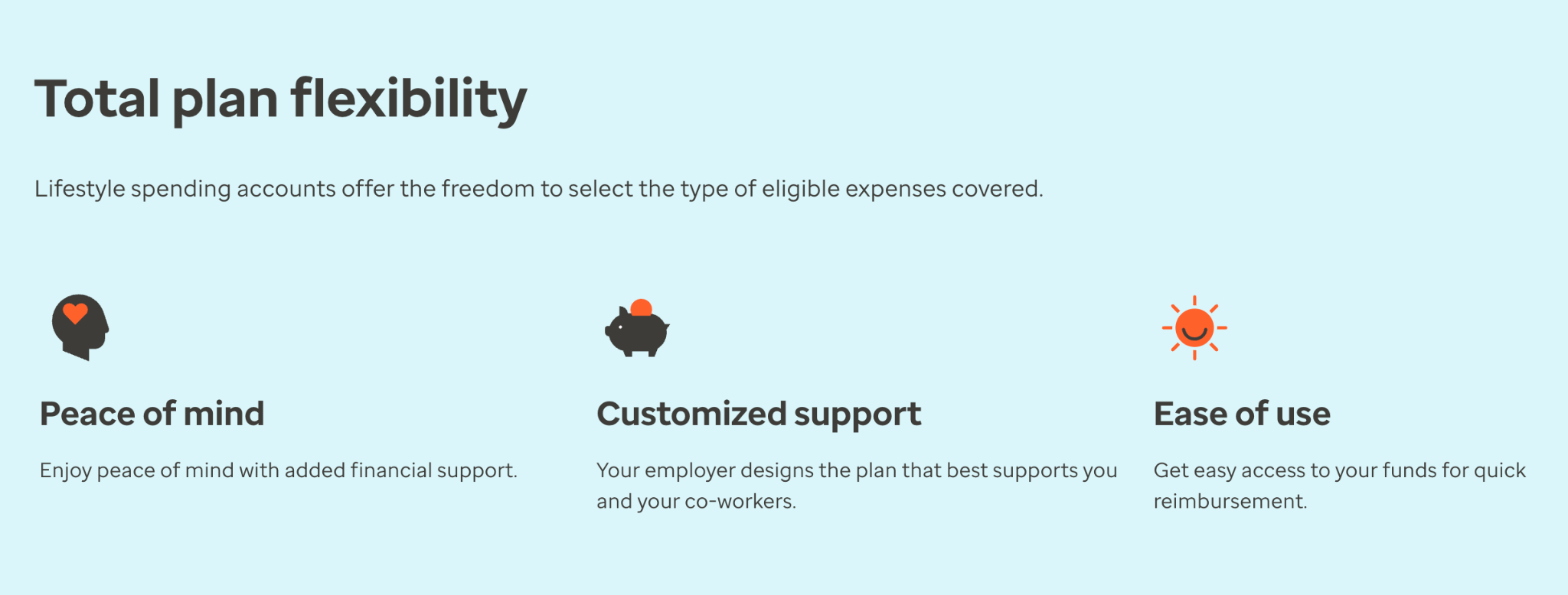 A quick outline of what plan flexibility means with Optum, addressing peace of mind, customized support, and ease of use