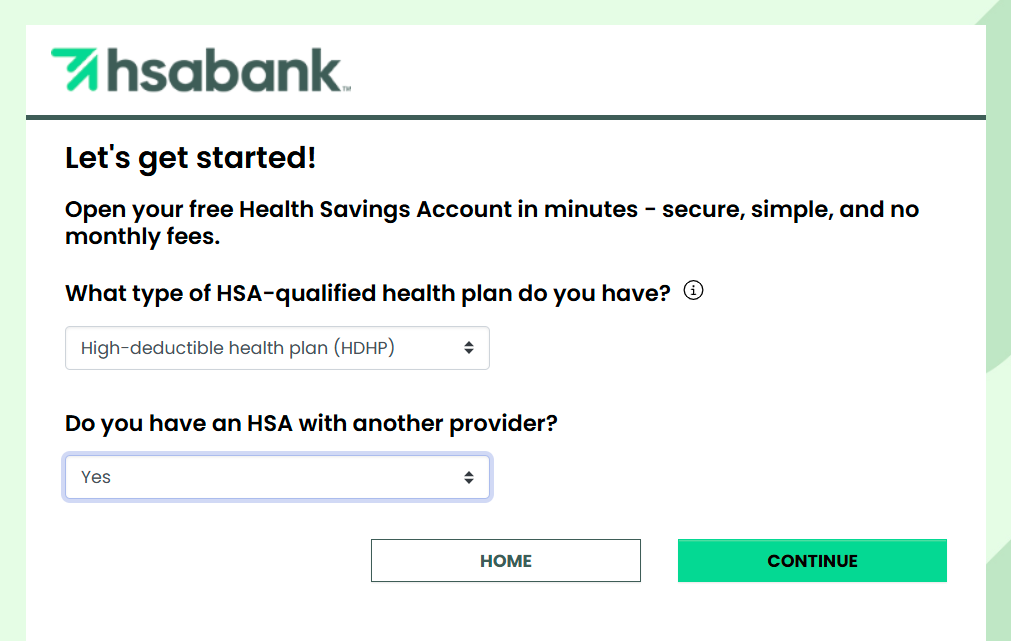 HSA Bank’s application form to open an HSA