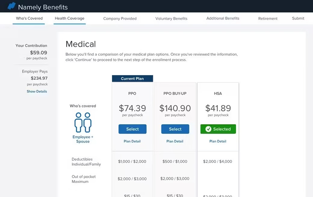 Namely benefits dashboard