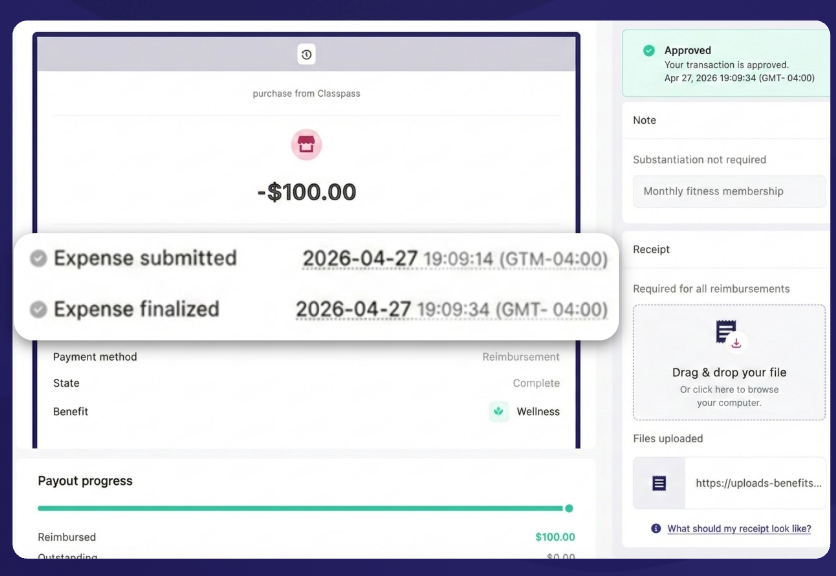 Employees upload receipts and claims are reviewed within seconds, in any language, significantly reducing time to reimbursement.