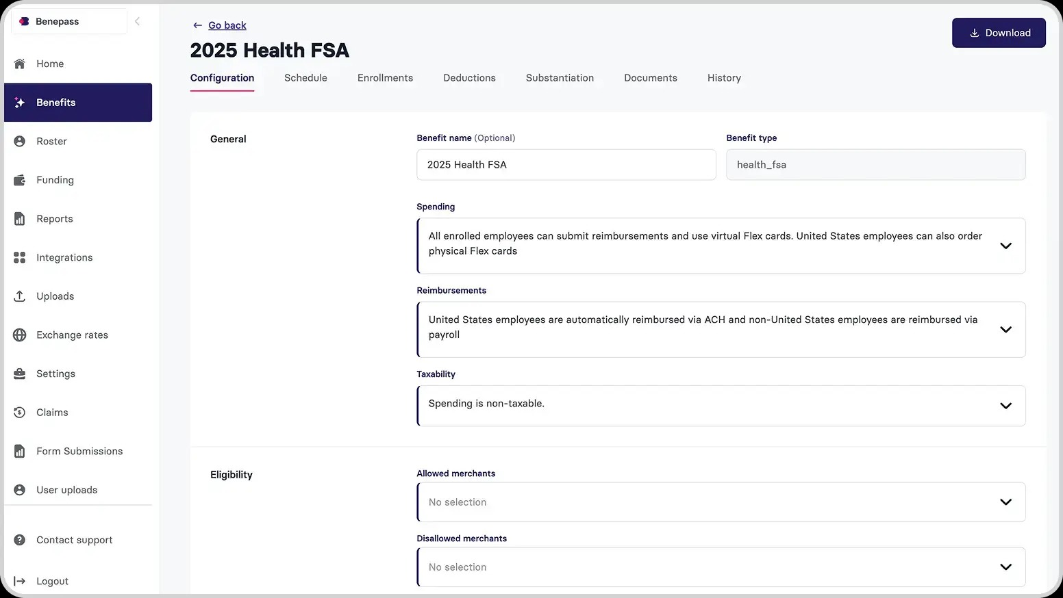 Benepass Health FSA dashboard