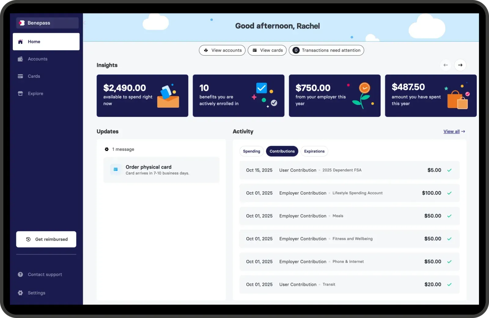 Benepass employee benefits dashboard
