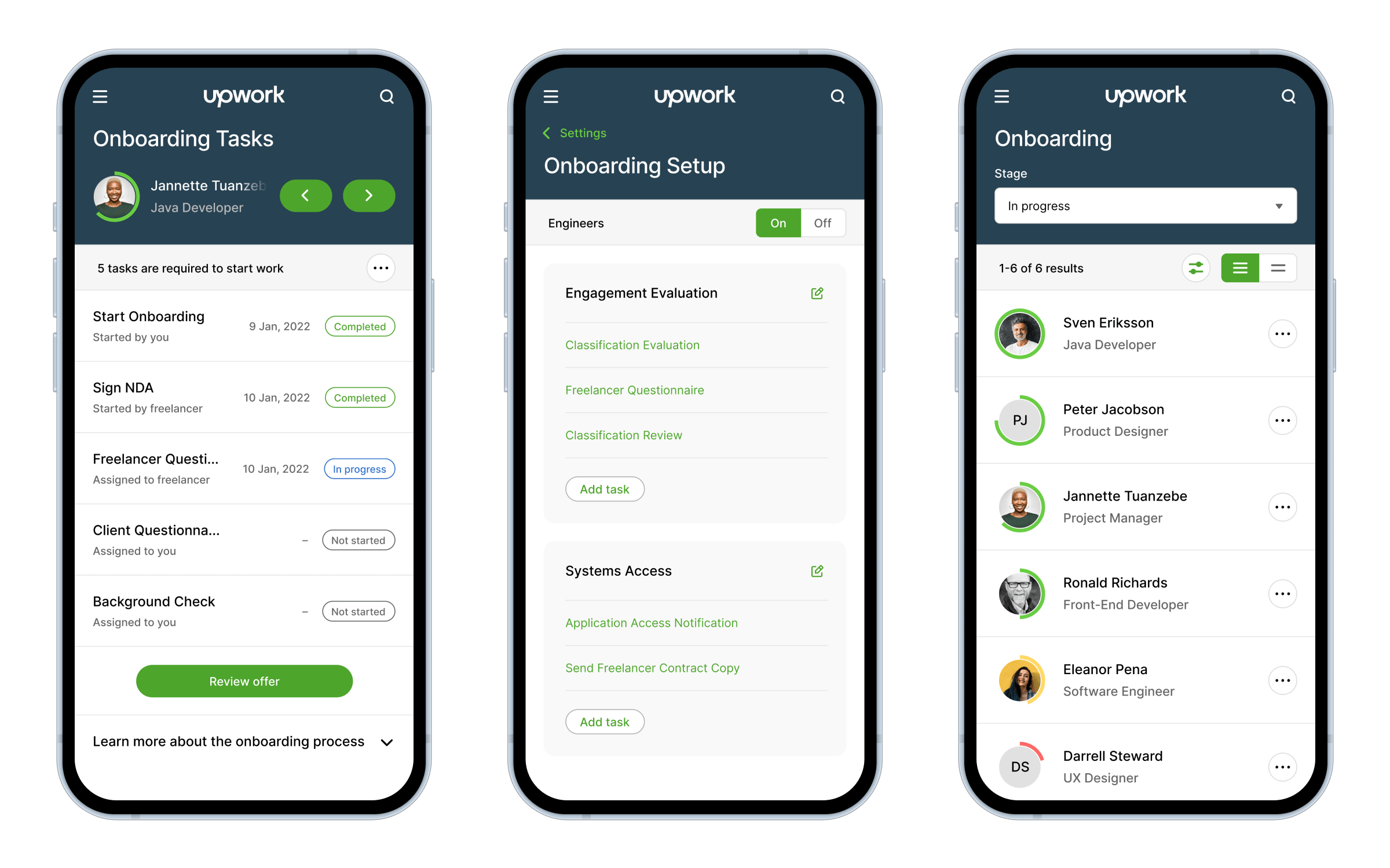 Upwork 3 mobile screens