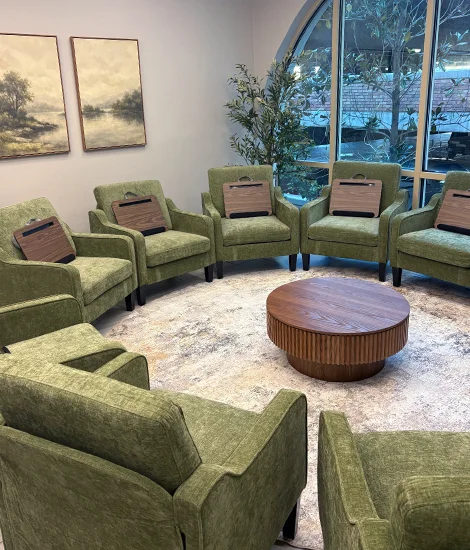 Seating in the Better Balance Psychiatry IOP room where evening group sessions meet