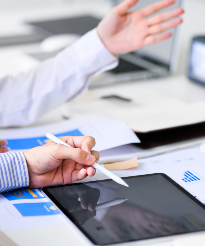 Employee using tablet.