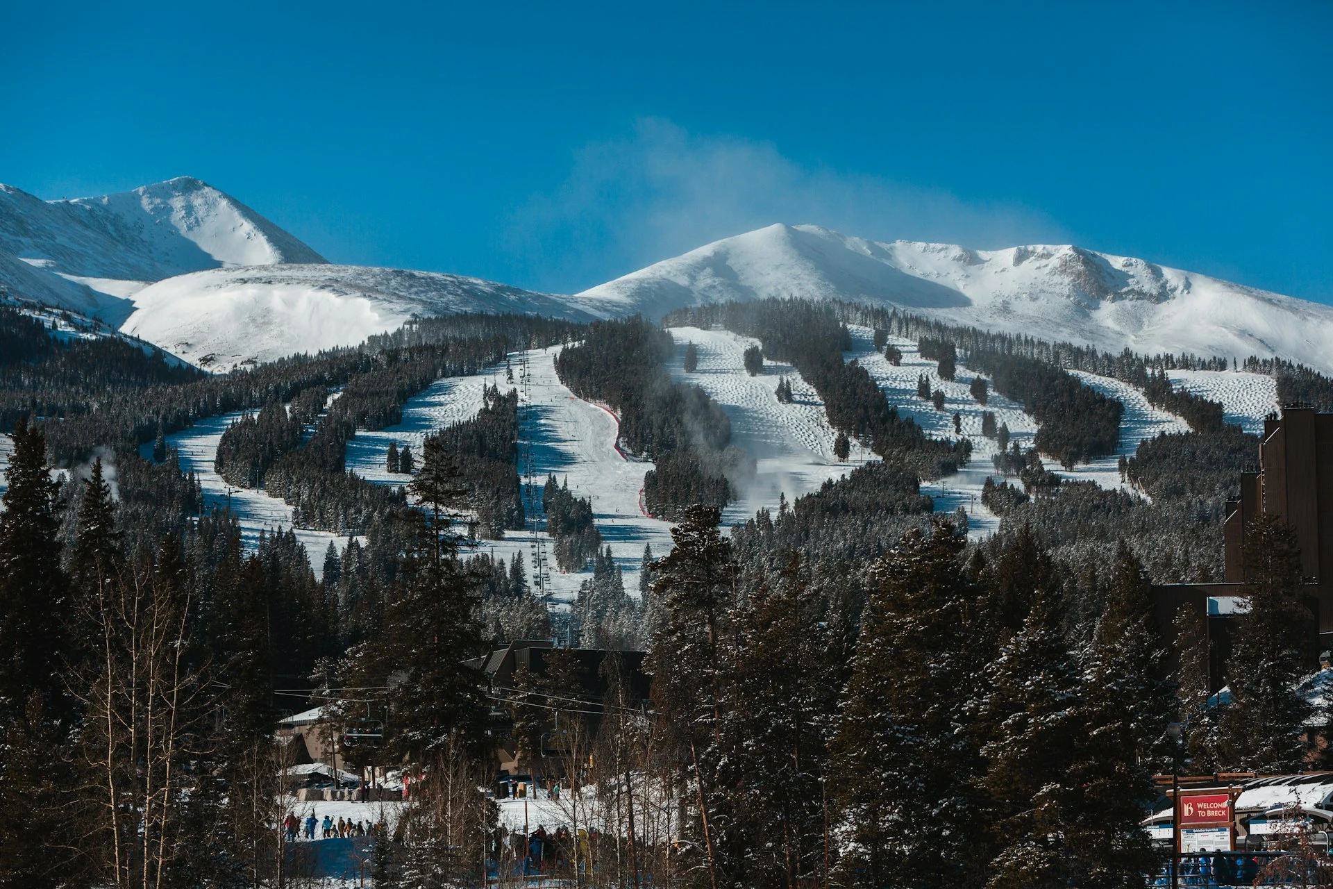 A scenic ski resort beneath towering snow‑capped peaks at Breckenridge Ski Resort, Colorado