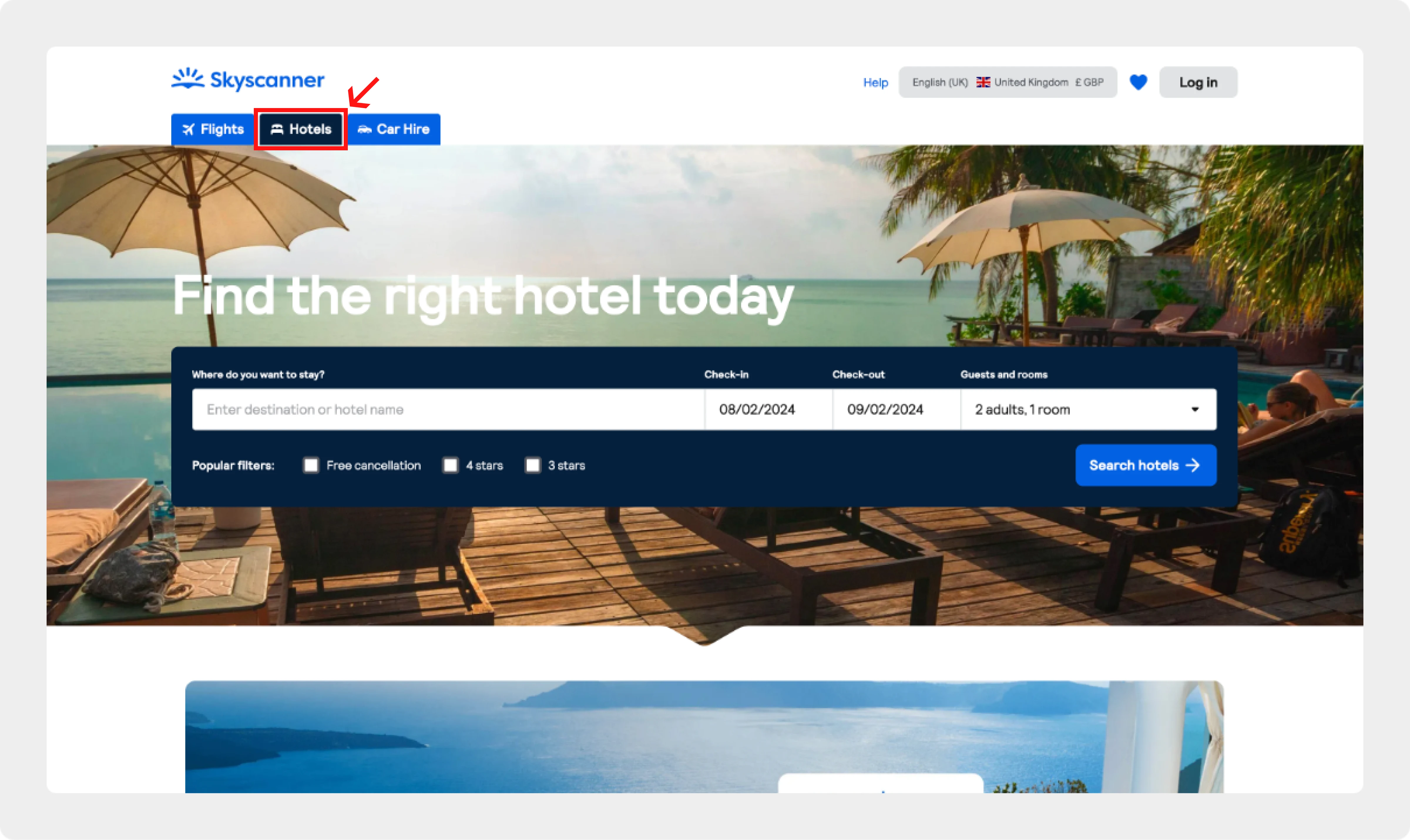 Google Flights vs Skyscanner - Skyscanner Hotel Search Form