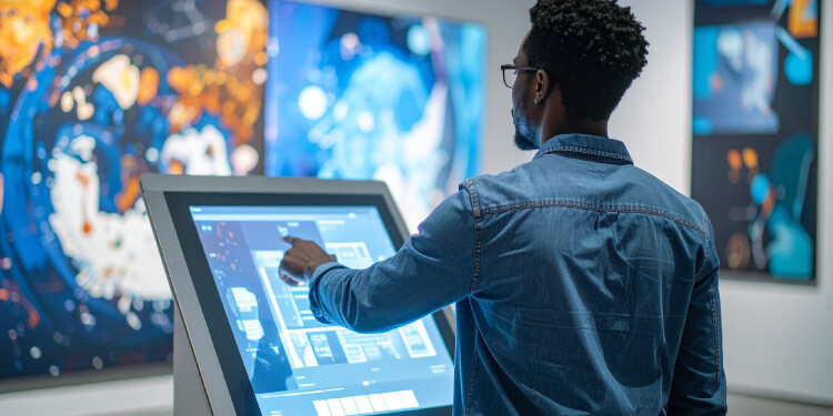 An interactive museum exhibit showcasing advanced visitor engagement technology