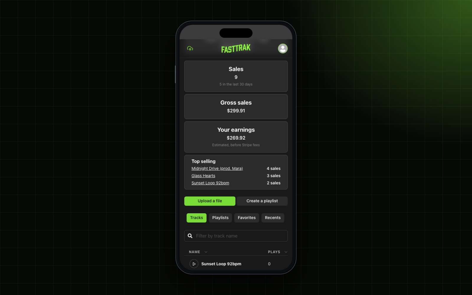 The same sales dashboard, on a phone