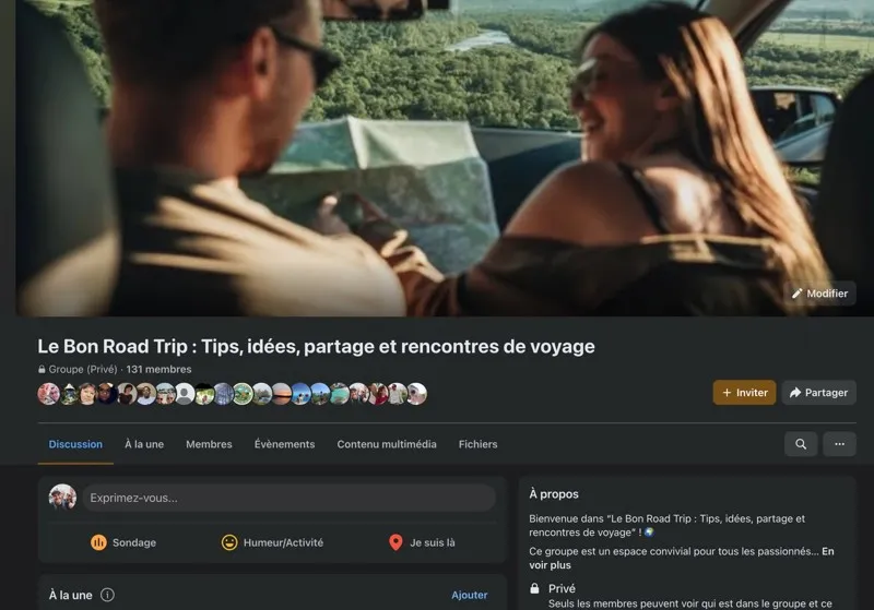 Couple consultant une carte pendant un road trip, illustration du groupe Facebook Le Bon Road Trip.