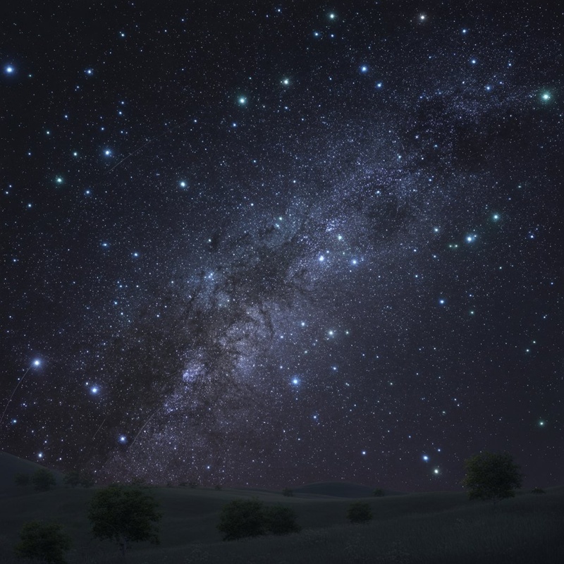 Ciel nocturne étoilé avec la Voie lactée au-dessus de collines sombres dans les Pyrénées