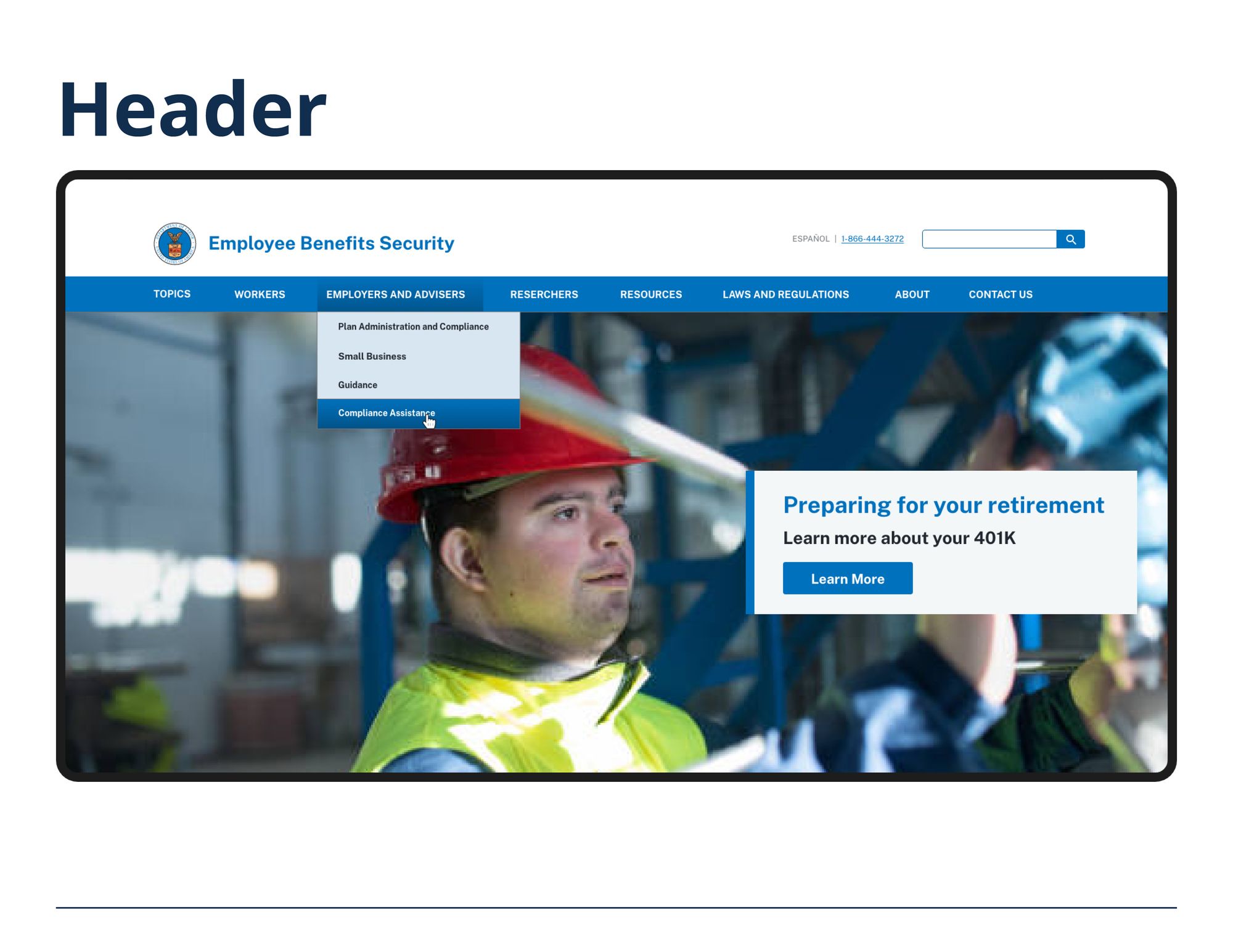 EBSA header webpage mockup