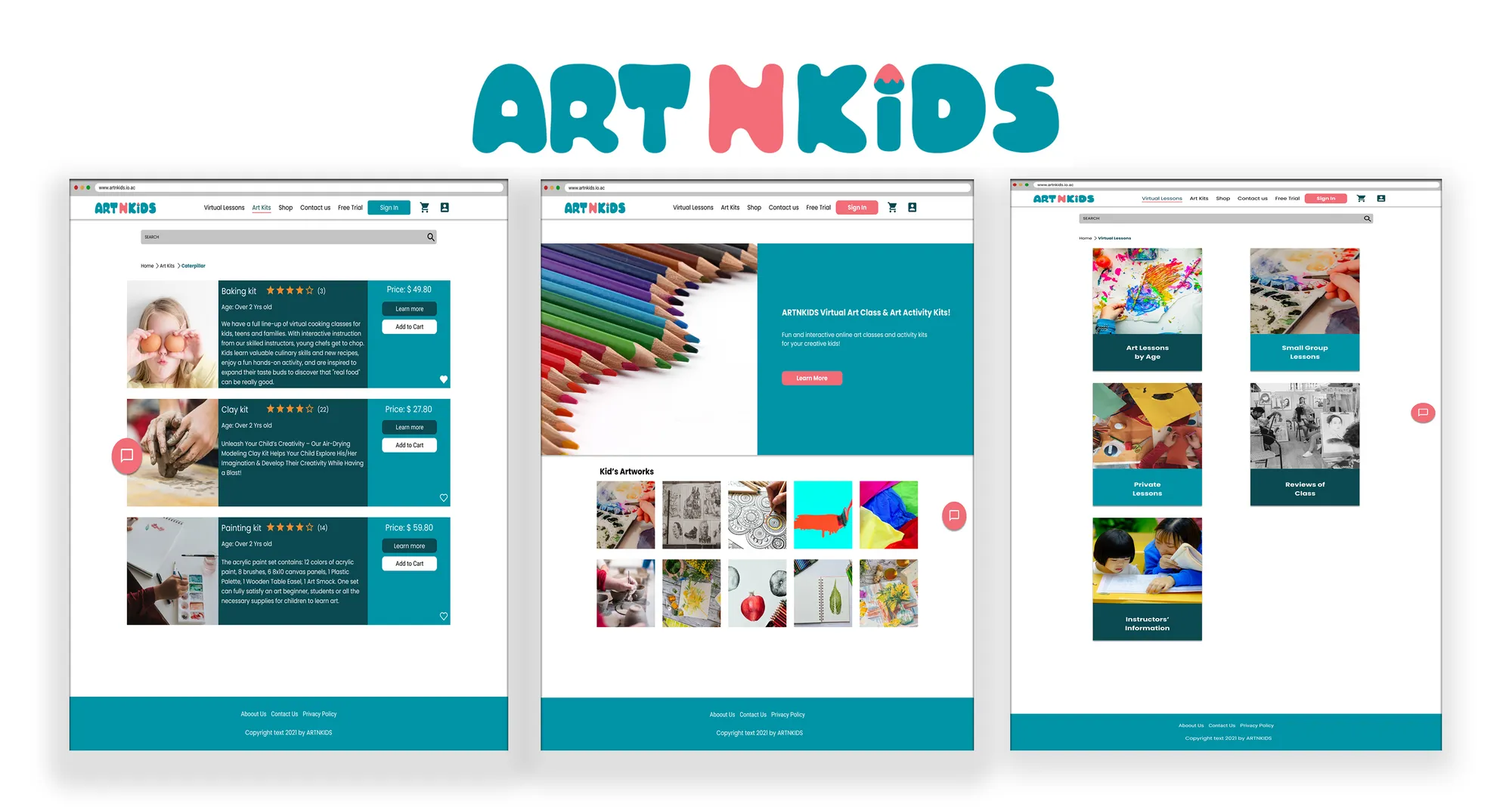 Image of webpages of ArtNKids
