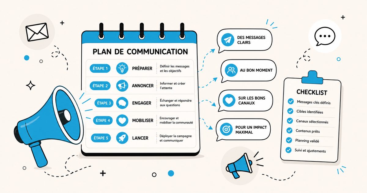 Illustration d'un plan de communication pour préparer une collecte Ulule