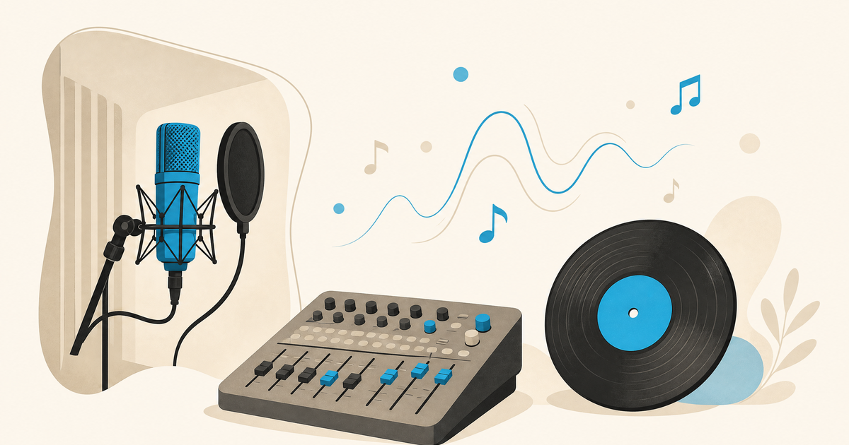 Illustration d’un budget d’EP ou de single avec studio, micro et production musicale.