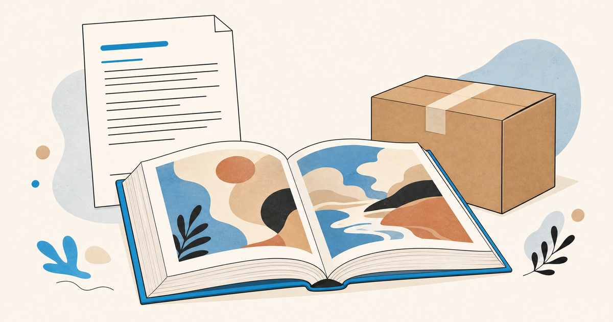Illustration d’un budget de roman graphique avec livre imprimé, devis et colis.