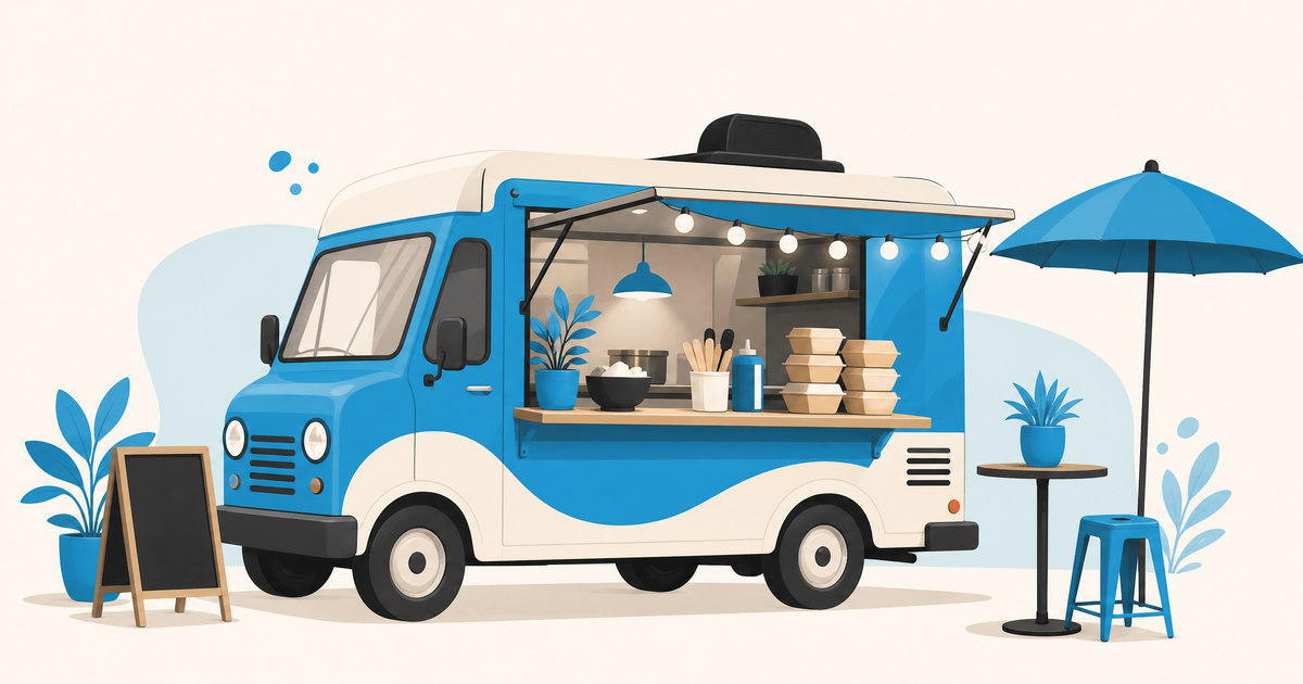 Illustration d’un budget de food truck avec camion, équipement de cuisine mobile et postes de financement