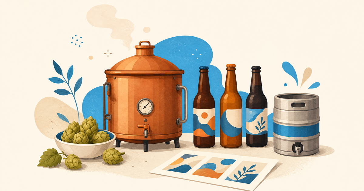 Illustration d’un budget de microbrasserie artisanale avec cuves, tirage et postes de financement