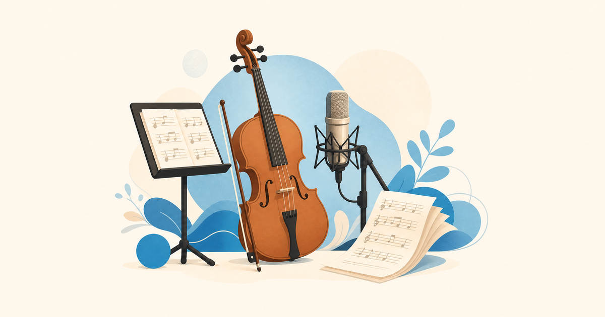 Illustration d’un budget de musique instrumentale avec instruments, partition, studio, pressage et postes de financement