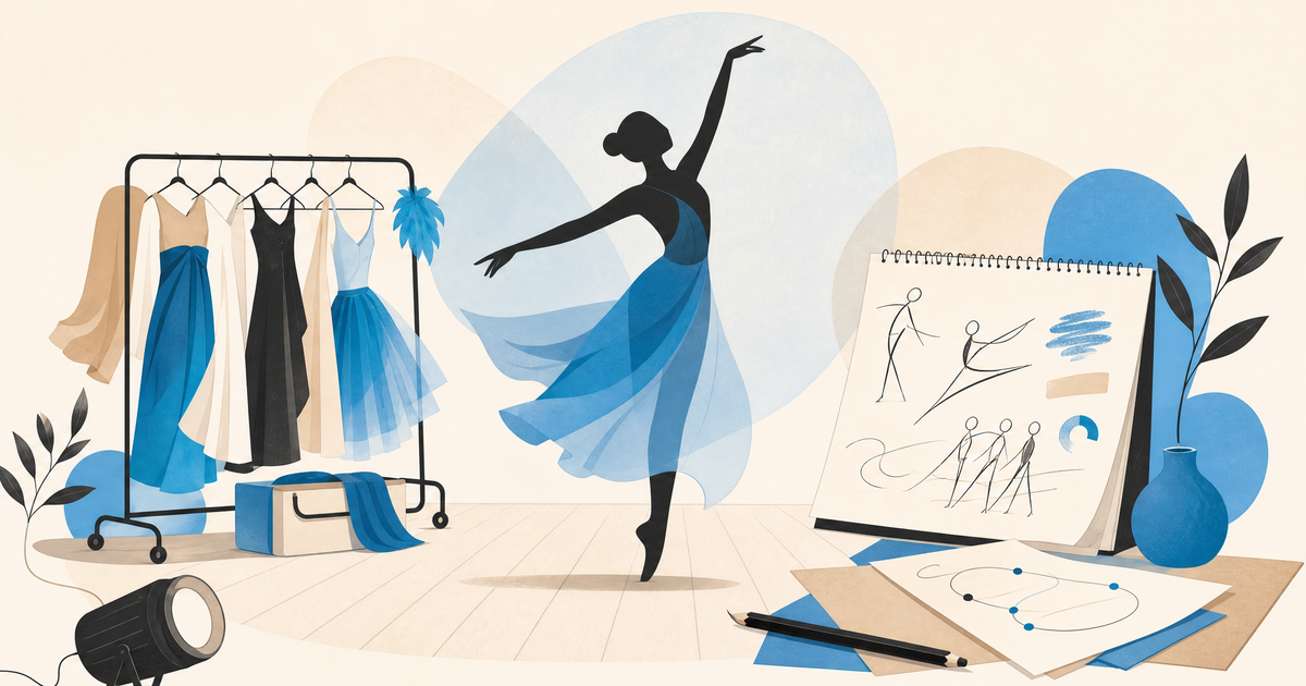 Illustration d’un budget de spectacle de danse avec studio, costumes, lumière, scène et postes de financement