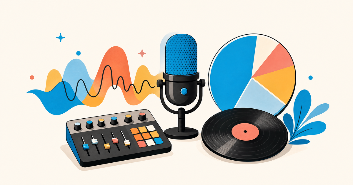 Illustration d’un budget d’album pop avec studio, micro, vinyle, clip vidéo, promotion et postes de financement