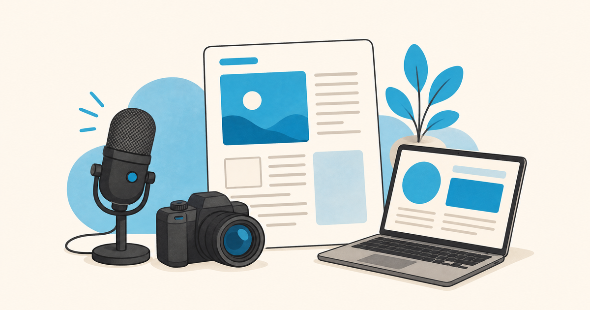 Illustration d’un budget de média indépendant avec rédaction, micro, caméra, site web, communauté et postes de financement