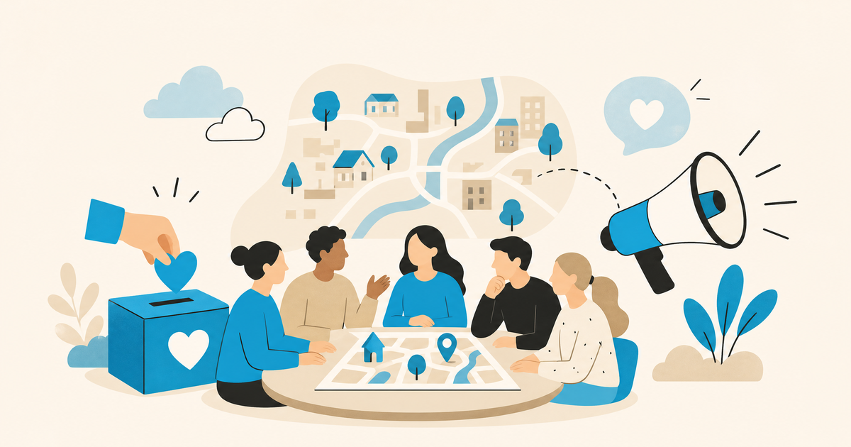 Illustration d’un budget de solidarité locale avec bénévoles, collecte, matériel, logistique et postes de financement