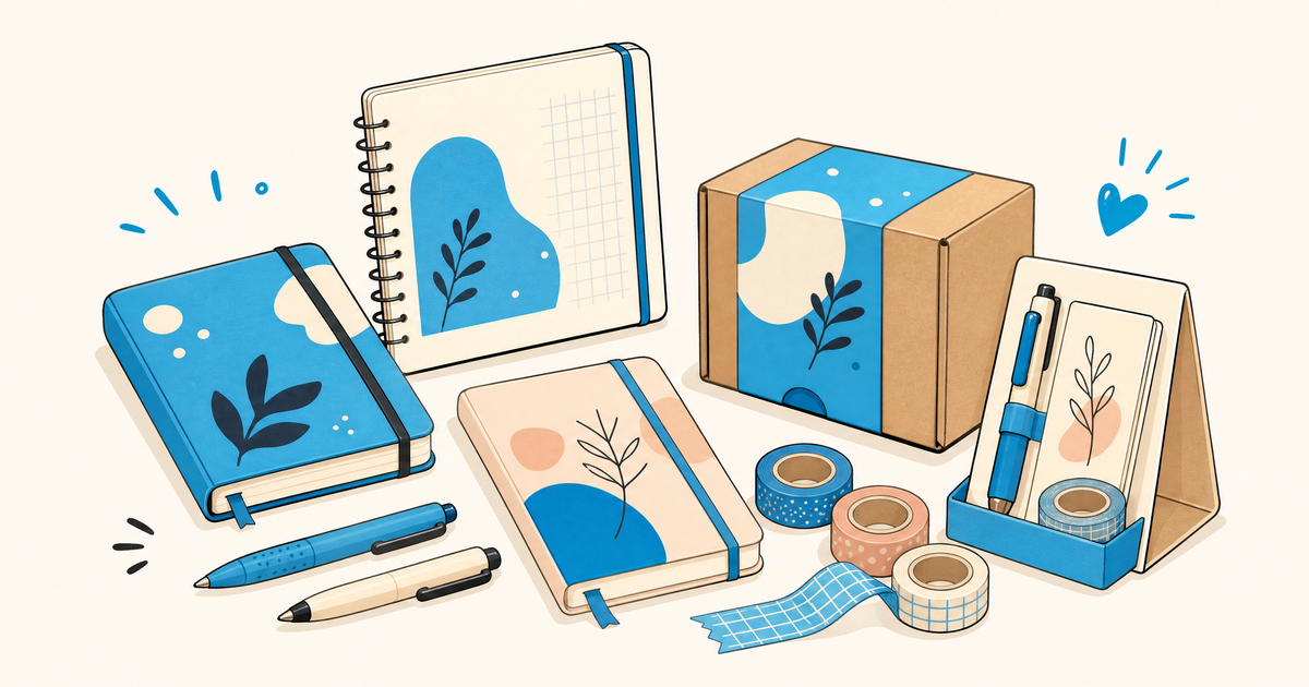Illustration d’un budget de papeterie avec carnets, papier, enveloppes, emballages et postes de financement