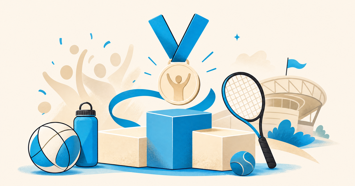 Illustration d’un budget de compétition sportive avec site, tentes, trophées, sécurité, équipes et postes de financement