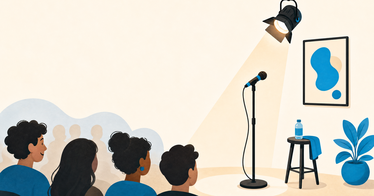 Illustration d’un budget de spectacle d’humour et stand-up avec micro, scène, projecteurs, billets et postes de financement