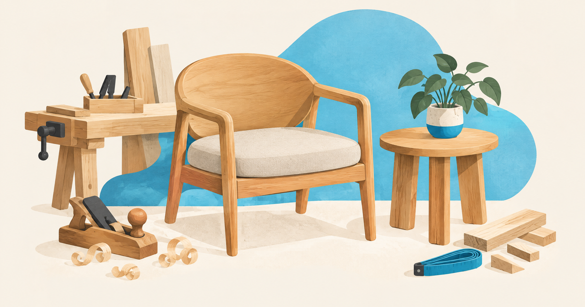 Illustration d’un budget de mobilier avec atelier, matériaux, outillage, prototypes et postes de financement